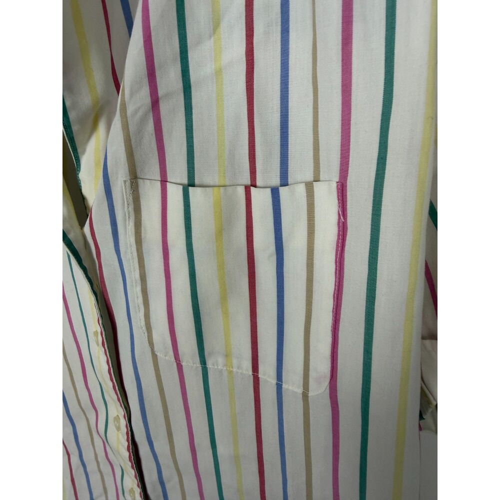 Vintage 80s Rainbow Stripe Blouse Sz 8 Cotton Collared Pocket Petite Projections